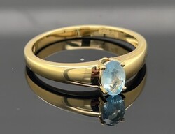 • Akvamarin  drágaköves sterling ezüst  gyűrű /925/ , 14 ct aranyozással új