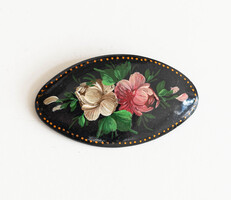 Vintage kézzel festett orosz bross hattyús jelzéssel - melltű, kitűző