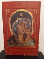 Antik ikon : Szűzanyát ábrázolja, amint gyengéden tartja a karjában a Kis Jézust.42*29 cm