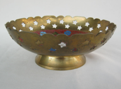 Réz  tál virág mintával körben áttört díszítéssel