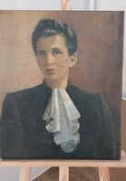 Szignózott női portré festmény  48x58 cm kertettel