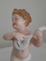 Schaubach-Kunst Német porcelán figura – zenélő puttó (mandolinos angyal)