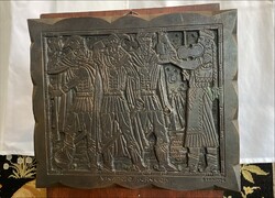 Boda Gábor (1907-1984): Vigadozó kurucok, bronz falikép, jelzett 26×31 cm