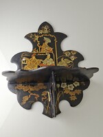 Antik arany fekete japán chinoiserie összecsukható lakk  polc fali polc 18.5 cm