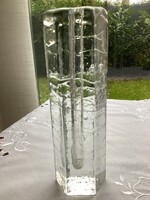 Svéd Pukeborg Solifleur  hatszögletű jeges üveg váza  vagy gyertyatartó