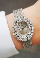 Omega 18 K fehérarany ékszeróra  briliánsokkal 1970-ből - Tiktakwatch szervizkártyával, garanciával