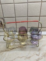 Retro italos készlet fém tartóban eladó! Színes talpas poharak tartóban eladó!