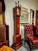 Beautiful Walnut Burl Veneered Standing Clock, Quarter Chime, Perfect Amsterdam Floor Clock