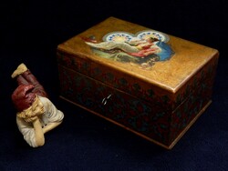 Szépséges kézi festésű antik fa doboz, a 19 szd.-ból