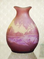 ÉMILE GALLÉ (1846-1904) VÁZA, VÍZPARTI TÁJJAL, CSÓNAKOKKAL 1890 - 1900 KÖZÖTTI IDŐSZAKBÓL! EREDETI!