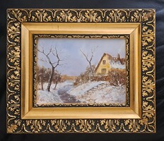 Mészáros Erzsébet  olaj festmény dekoratív fakeretében