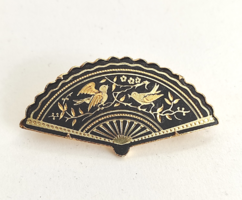 Vintage toledói bross madár mintával - spanyol damaszkén damascene melltű kitűző aranyozással