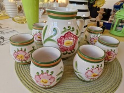 Claudio Bernini kerámia kancsó és 6db csésze mediterrán stílusban