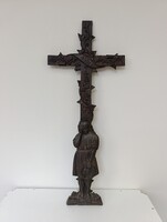 Vas feszület antik öntöttvas nagy kereszt feszület keresztény Jézus szobor gyermek templom temető