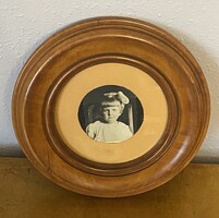 BAUHAUS, KEREK, SZÉLES ANTIK FA KÉPKERET, ÜVEGGEL 30 CM