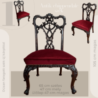 Antik chippendale szék – dúsan faragott, új kárpittal