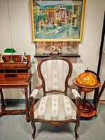 Újszerű angol chippendale szövet fotel, karosszék nagyon kényelmes , szép , patinás állapotban
