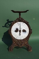 Antik régi öntöttvas mérleg óra mérleg mérőtál nélkül hibátlan működő szerkezettel