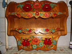 Régi kézzel festett fűszertartó KALOCSAI mintás fali fűszertartópolc népi bútor konyhai polc 50x48