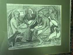 Emőd Aurél - Tollfosztás 85 x 68cm kerettel