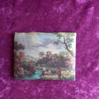 Régi életképes, selymes borítású pénztárca, irattartó