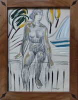 Szignózott, ( bortnyik ) igazán szép festmény eredeti üvegezett art - deco keretben