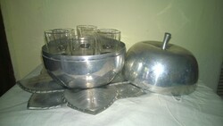 Retro ezüst színű almába rejtett 6 likőrös pohárka -hibátlan, kompl. állapot 70-es évek