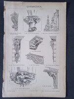 Gyámkövek -  eredeti 19. századi litográfia (fametszetes stílusban), Pallas Nagy Lexikon