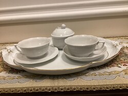 Herendi hosszú kávés készlet masnis fehér arany csikos herendi tálcával