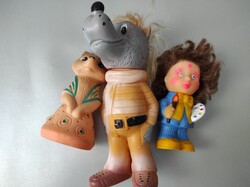 Szovjet régi 3 db játék figura, gumi