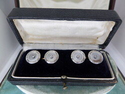 Antik arany mandzsettagomb pár gyöngyház és brill ékítéssel