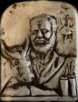 Keménycserép relief festő alakkal