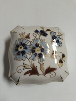 Zsolnay porcelán búzavirág mintás bonbonier, ékszertartó - 7,5 x 7,5 cm