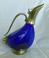 Ezüstözött, alpakka tartóban kacsa alakú üveg borkiöntő, 28 cm