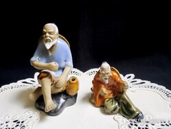 2 db Vintage SCHIWAN kínai majolika öreg halász figura 9 és 5 cm