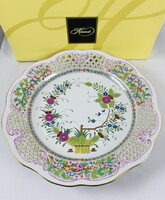 Herendi Színes Indiai Virágkosár mintás áttört fali tál 34 cm