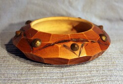 Vintage indiai fa tál réz díszekkel