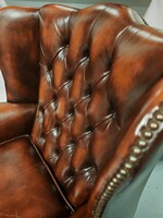 Kitűnő állapotú minőségi eredeti angol chesterfield fülesfotel ,  gyönyörű valódi füles bőrfotel