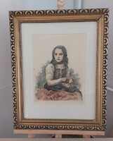 Glatz Oszkár, Prihoda István Almahámozó lány rézkarc 53x65 cm kerettel