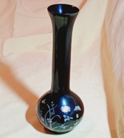 Keleti lakk fa váza gyöngyház berakásos 28x11cm