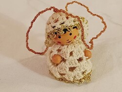 Karácsonyfa dísz 010 - angyalka fa festett horgolt kézműves retro