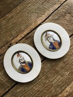 Régi miniatűr kézzel festett perzsa festmény agyarra, csont (agyar) borítású keretben, párban