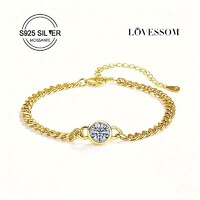 Moissanite Gyémánt Köves Karkötő 1 Karátos 925 Tiszta Ezüst 18 Karátos Sárga Arany +Ékszerdoboz. Új.