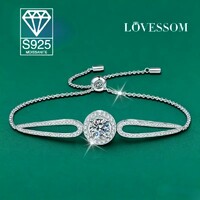 Moissanite Gyémánt Köves Karkötő 1 Karátos 925 Tiszta Ezüst 18 Karátos Fehér Arany 5A Cirkónia Új.