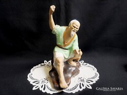 Vintage SCHIWAN kínai majolika öreg halász figura 22 cm