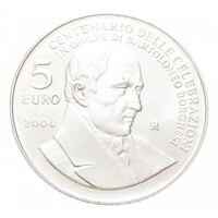 San Marino,5 euro 2004 - Bartolomeo Borghesi régiségkereskedő numizmatikus aUNC+ ezüst 18g925