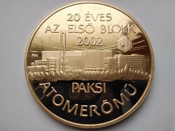 Wigner Jenő 20 éves az Első Blokk Paksi Atomerőmű Fritz Mihály .925 aranyozott ezüst 42,5 mm PP