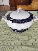 Zsolnay porcelán Pompadour 2-es levesestál vitrinben tartott darab Vanneki