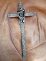 Murai Jenő (1918-1989): egyedi hegesztett acél feszület, kisplasztika, szobor, 280 X 135 mm