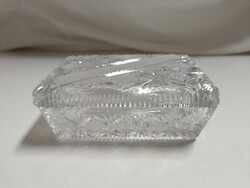 Gazdagon metszett tégla formájú ólom kristály bonbonier, ékszertartó - 12 x 8 cm